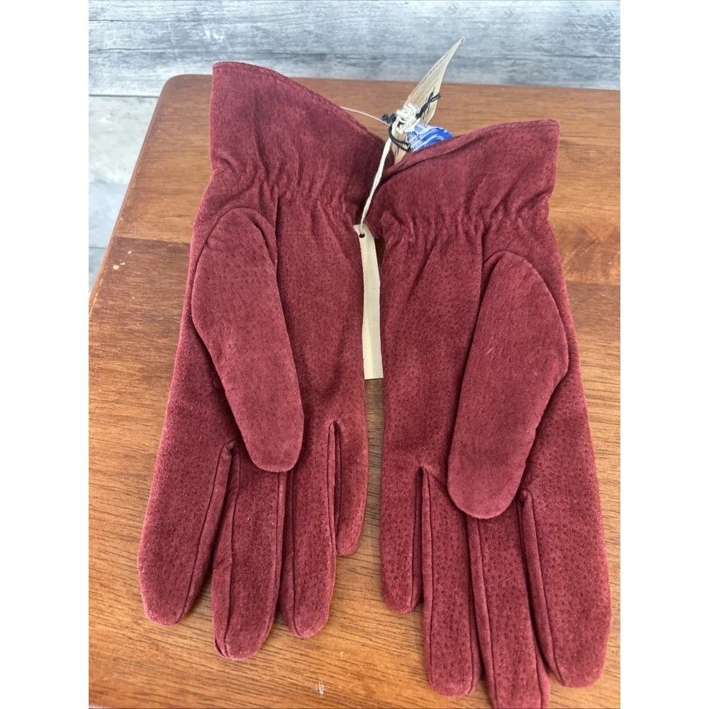 Fownes Women's Large Burgundy Suede Thermal Fleece Gloves